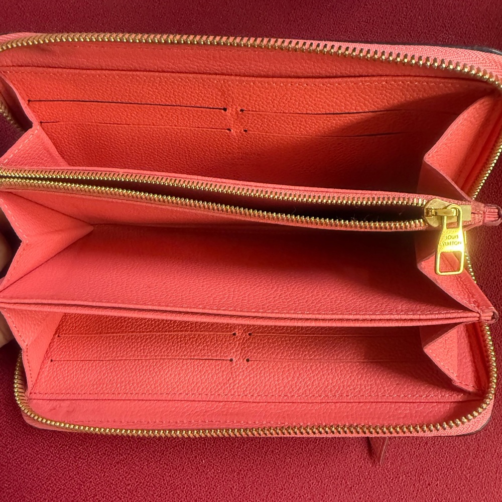 Authenticated Louis Vuitton Pink/Coral Monogram Empreinte Zippy Leather Wallet - Picture 14 of 16
